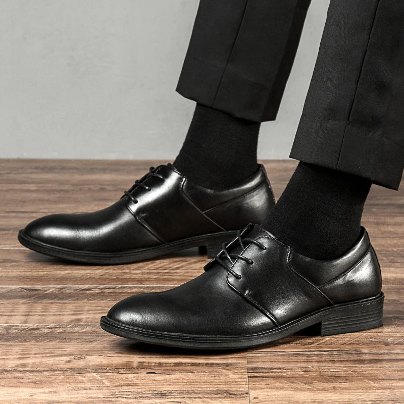 

Men wedding shoes genuine leather formal business pointed toe for man dress shoes men's oxford flats 2019 new