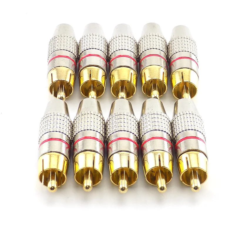

10pcs RCA Male Plug to Cabling Connector Adapter Audio Video Cable CCTV Camera Non Solder Gold Plated U26