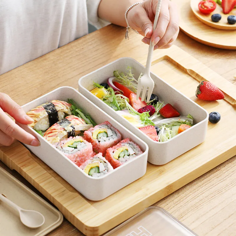 1000 мл Портативный Ланч бокс двухслойные пшеничные соломы Bento коробки