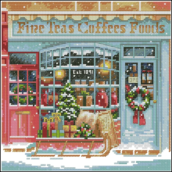 

Кофейный магазин, зимний Снежный пейзаж, высококачественные наборы для вышивки крестиком 14 карат, набор для шитья без принта, вышитый искусство ручной работы, домашний декор