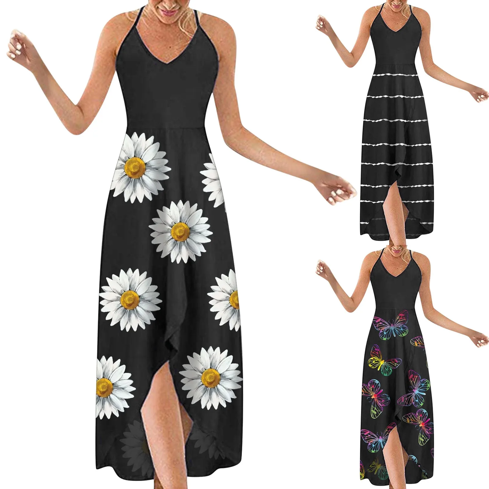 

Dress Sleeveless Casual Flower Print V-neck Loose Summer Dresses for Women 2021 Casual Fashion Party Vestidos Femme Drop Ship