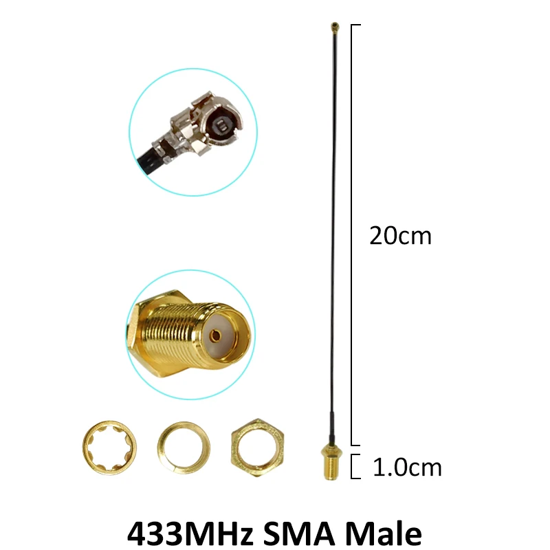 GRANDWISDOM 10pcs 433mhz antenna 2-3dbi sma male lora antene iot module lorawan ipex 1 SMA female pigtail Extension Cable | Мобильные