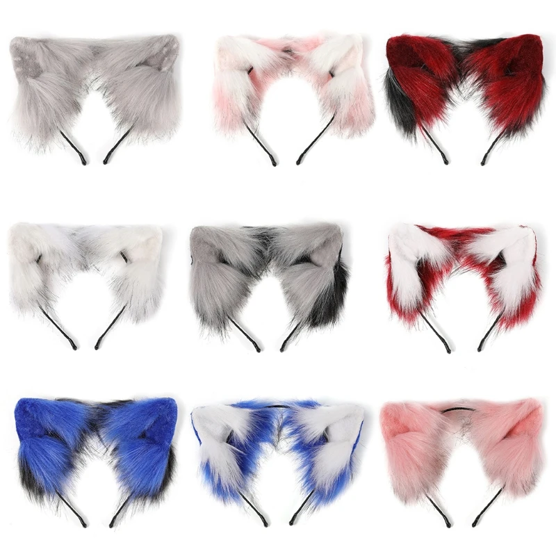 

2021 New Cosplay Furry Headdress Handmade Headband Animal Ears Long Fur Kawaii Hair Prop
