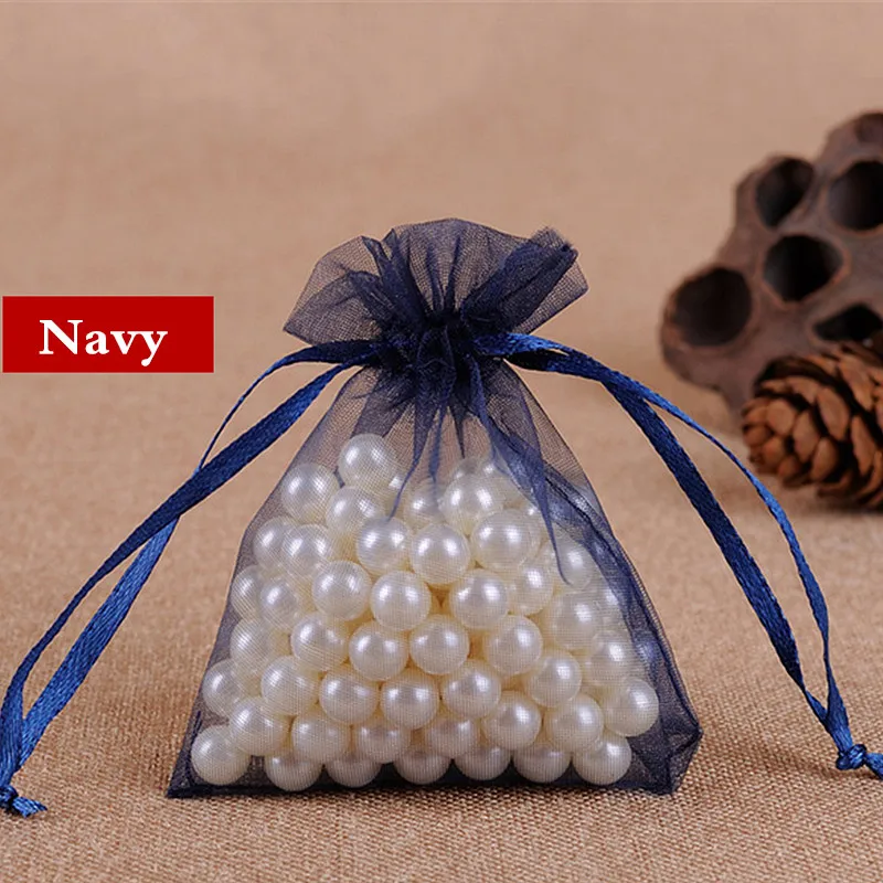 navy 100 шт/50 шт сумки из органзы 7x9 9x12 10x15 см свадебные украшения мешочки из органзы подарочные пакеты в ювелирной упаковке и дисплее - Цвет: navy