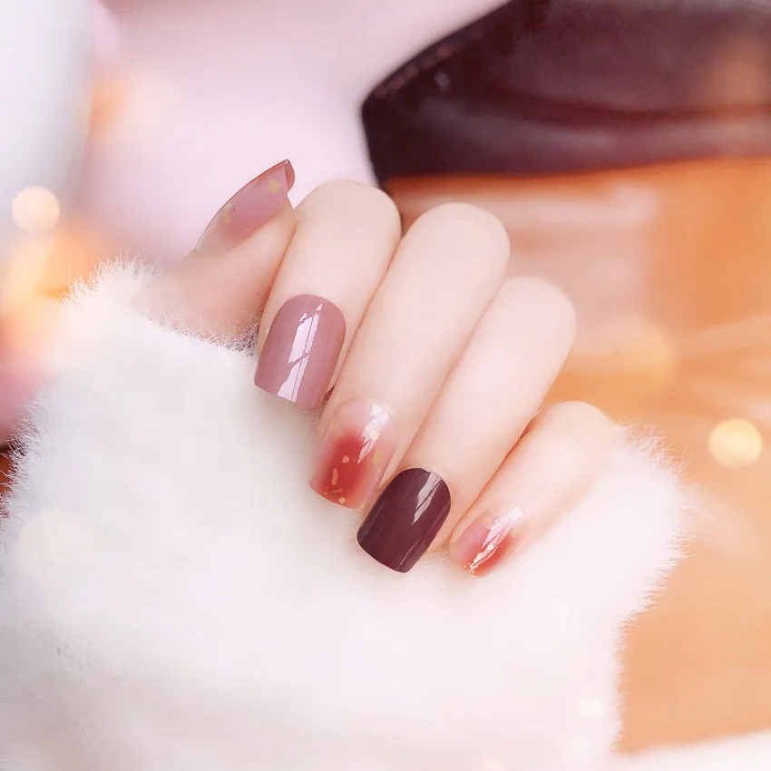 Накладные ногти 24 шт. коричневые кофейные розовые с затенением дизайнерские