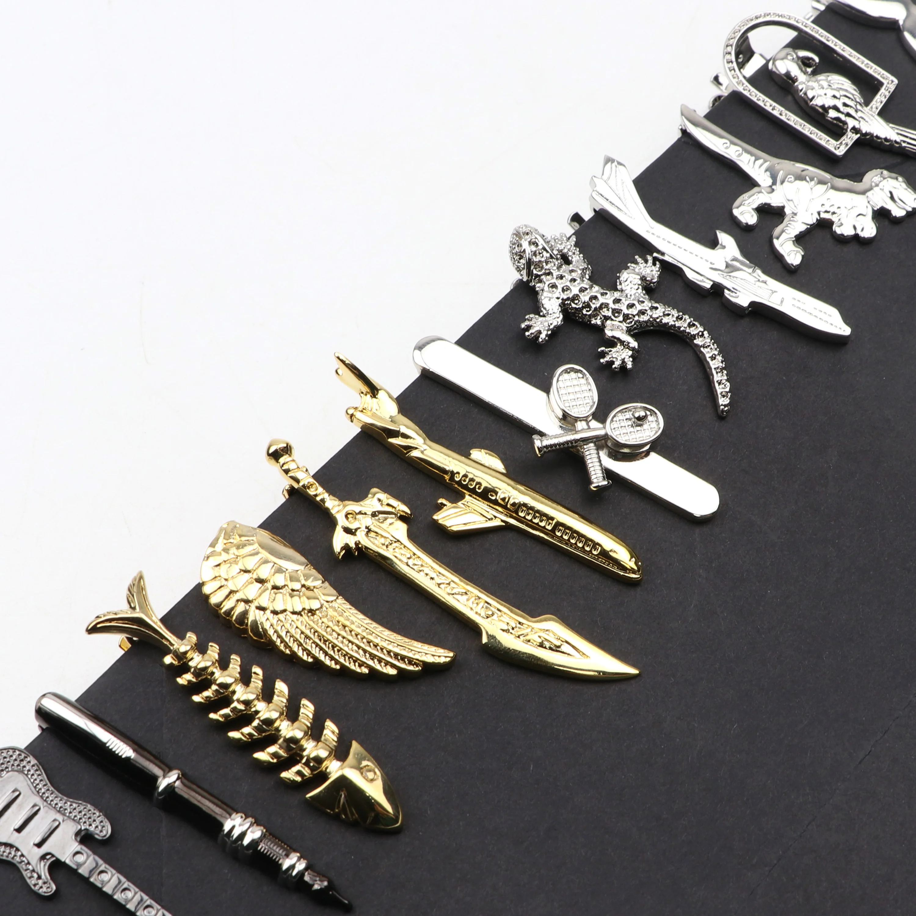New Men's Tie Clip Bright Chrome Stainless Steel Airplane Ruler Guitar Shape Jewelry Necktie Clips Pin Clasp Clamp Wedding Gifts