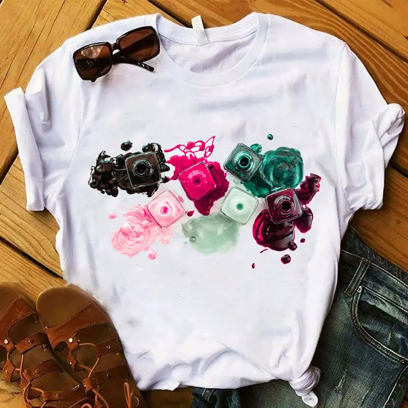 

Oversized Women T-Shirts Fashion Graphic Finger Nail Paint Color Clothes Cute Printed Tops Female Shirt Ladies Tee Tops