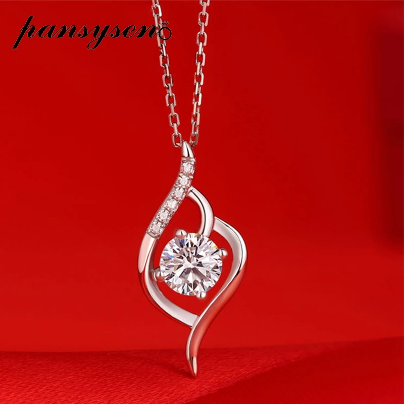 

PANSYSEN Classic 925 Sterling Silver 1CT Real Moissanite Necklace Wedding Engagement Pendent Necklaces for Women Fine Jewelry