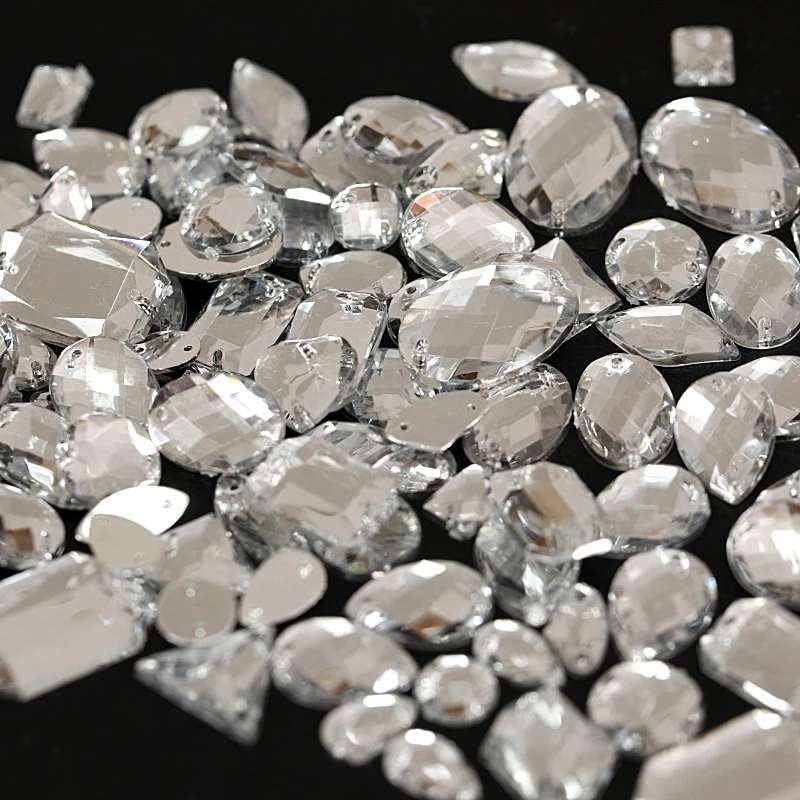 100 шт./пакет различные размеры формы много цветов акриловые пришивные стразы с