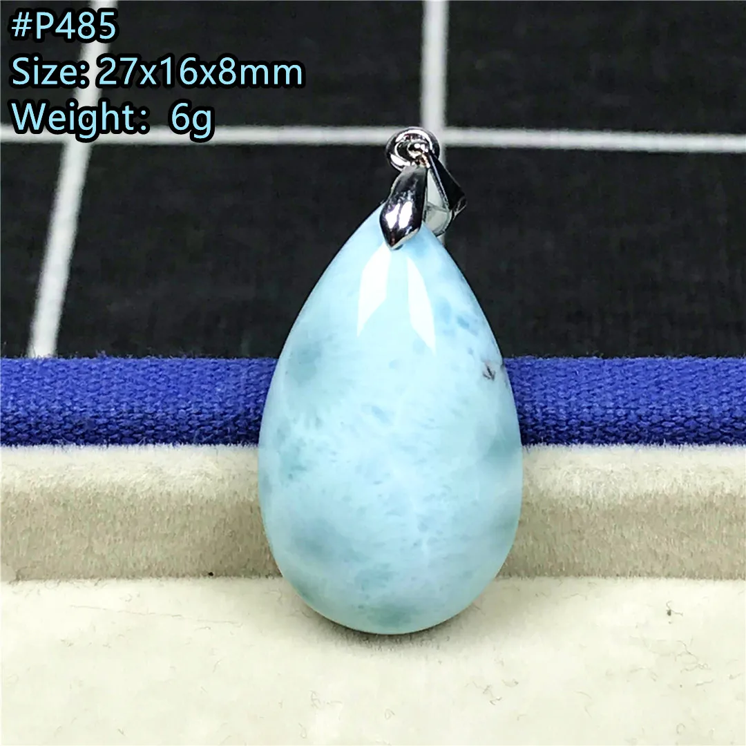 

Natural Blue Larimar Stone Pendant Jewelry For Women Men Luck Crystal 27x16mm Beads Silver Dominica Water Pattern Gemstone AAAAA