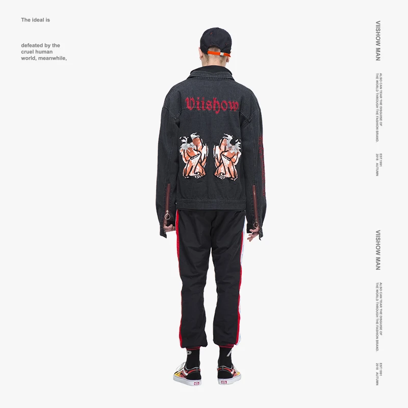 VIISHOW потертые рваные джинсовые куртки мужские хип хоп с принтом Модные джинсы