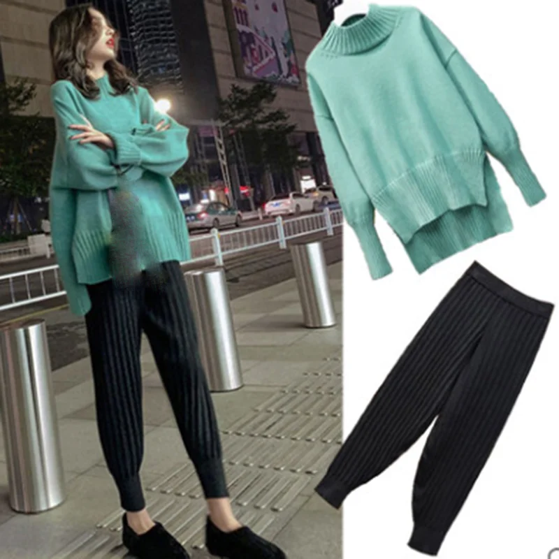 Женский спортивный костюм большого размера плюс вязаный свитер из двух частей