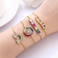 luxury womens gold charm bracelets copper zircon 18k gold plated simple rainbow diy adjustable bracelet jewelry for women