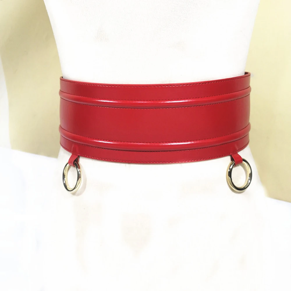 Fashion Vintage Metal Buckle Wide Leather Belt Punk Cool Gold Ring Dress Bondage Straps Hip Hop Good PU Accessory for Women