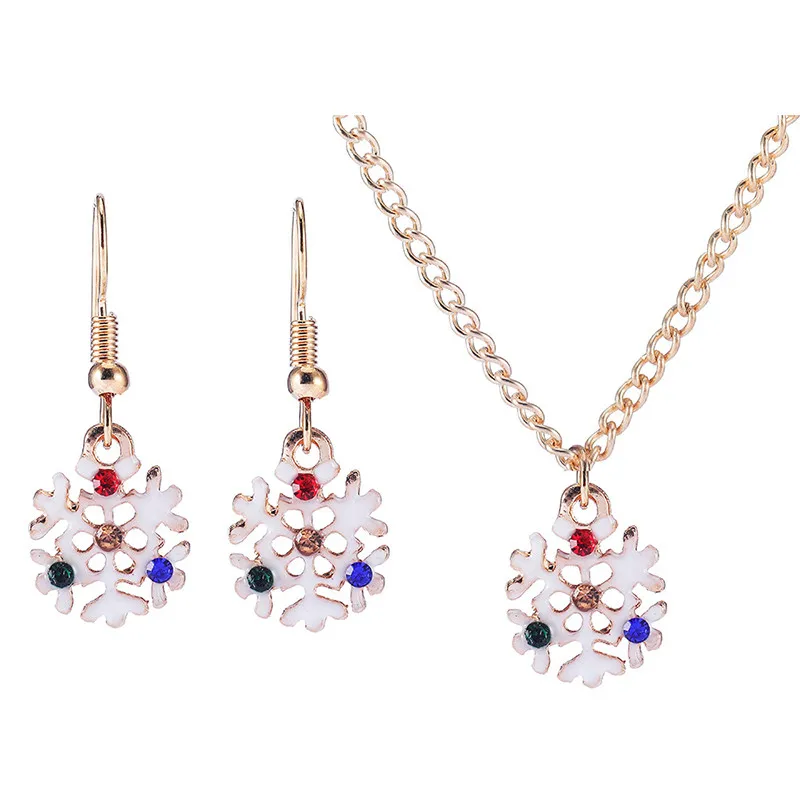 Милые Эмаль белая Рождественская Снежинка ожерелье серьги комплект Красочные