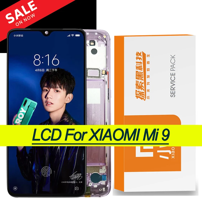 100% Оригинальный 6.39 AMOLED дисплей + рамка для Xiaomi Mi 9 LCD сенсорный экран диджитайзер Mi9 M1902F1G запчасти для ремонта пакет услуг.