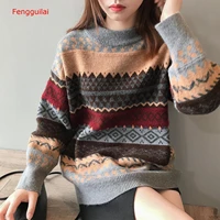 autumn 2020 women sweet knitted sweater lazy knitting loose pullovers grey tops