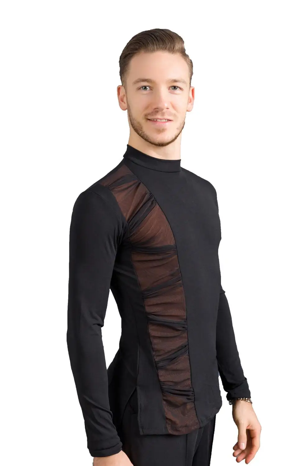 

SuperStar Series:G5007 latin ballroom modern dance professional mesh one side stitching design tops shirt for men