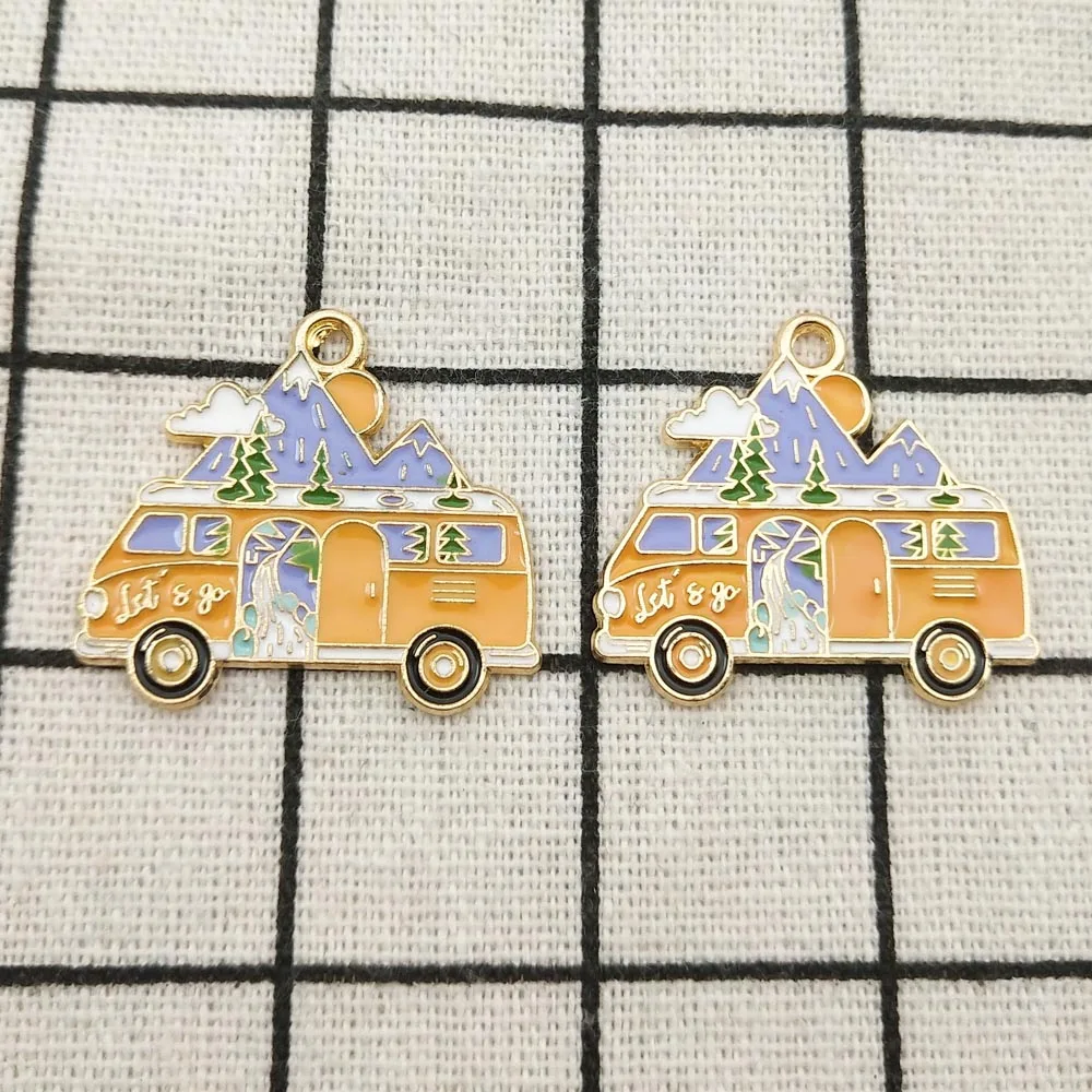 

10pcs 27x30mm enamel mountain bus charm jewelry accessories earring pendant bracelet charm necklace charms diy finding