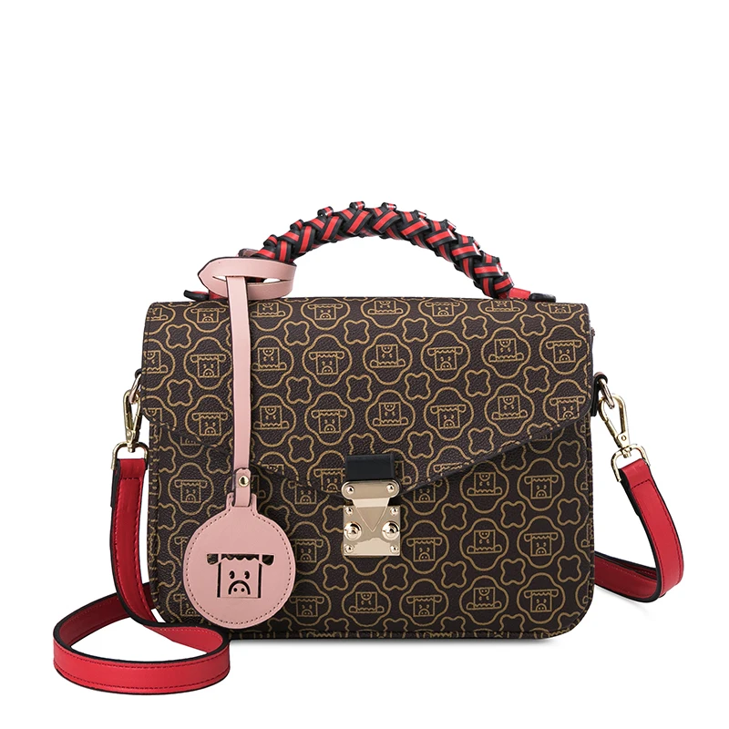 

luxury Print contrast womens Shoulder crossbody bags pu leather lock handbags original hand-woven postman bag Fashion