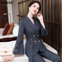 high quality professional female suit pants office two piece suit autumn and winter flared sleeve ladies jacket slim trousers