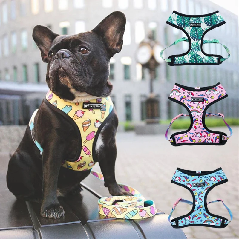 

Hot Sale French Bulldog Pet Harness and Leash Set Kawaii Print Dog Harnesses for Small Medium Dogs Puppy mascotas Accessories