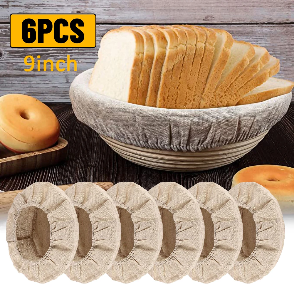 

6PCS 9/10 inches Bread Banneton Proofing Basket Liners Bread Proofing Basket Set Cloth Cover Linen Dough Rising Bowl Cover