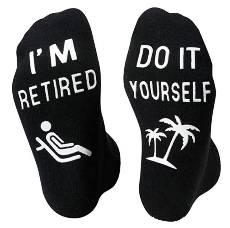 

New Men Women Novelty Funny Sayings Anti-Slip Socks Do Not Disturb Do It Yourself I Am Retired Phrase Cotton Hosiery Retirement
