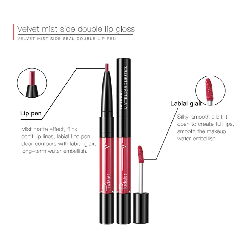 2 в 1 матовый блеск для губ подводка сексуальный красный Жидкий долговечный