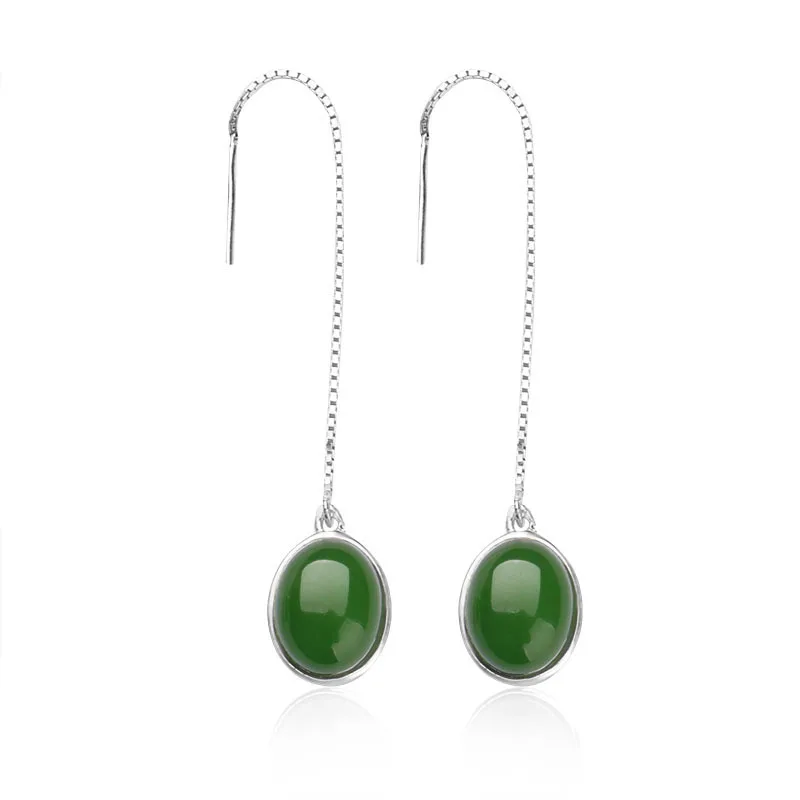 

2020 Rushed Hot Sale 925 Sterling Ear Line Hollow Out Inlaid Jade Belt Certificate Contracted Fashion Natural Hetian Earrings