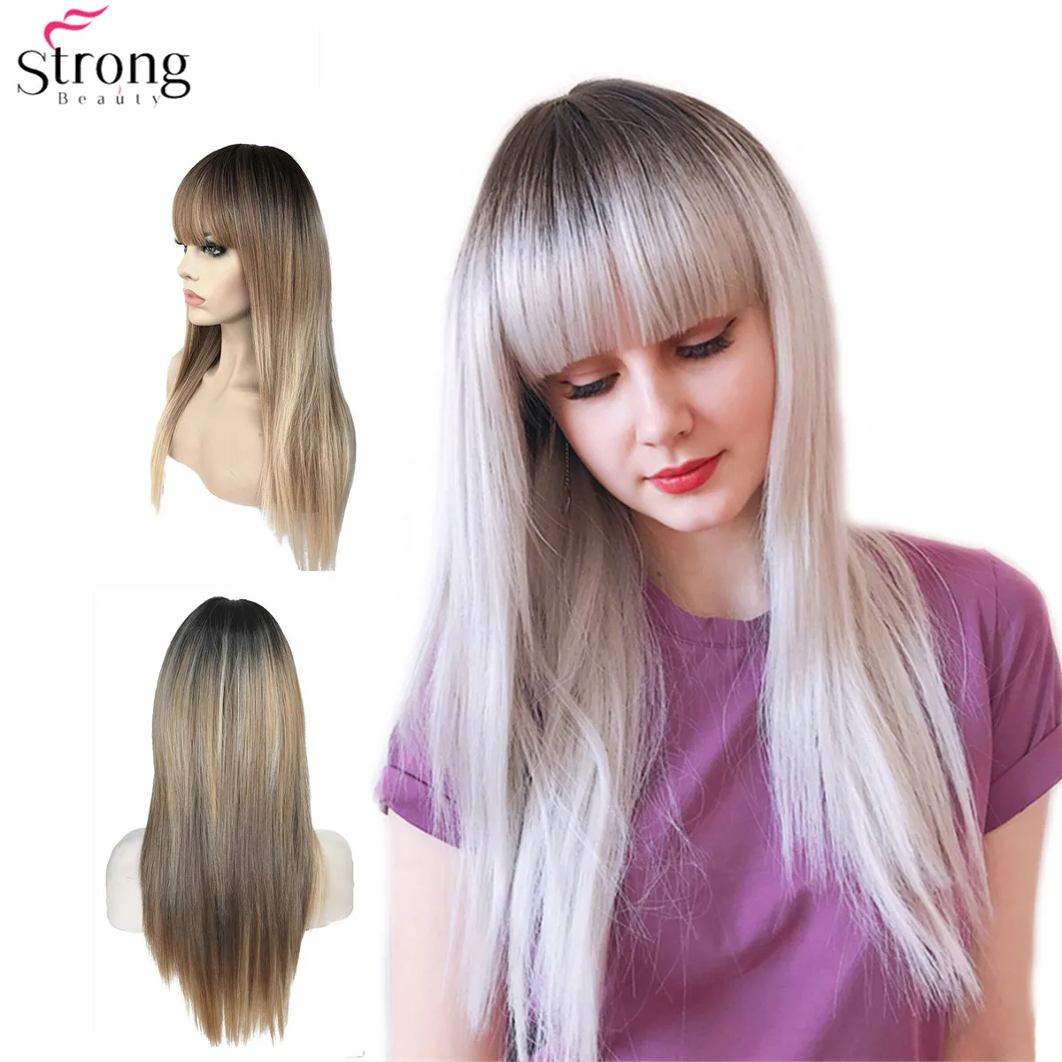 StrongBeauty Женские синтетические парики матовые Ombre длинные прямые волосы в стиле