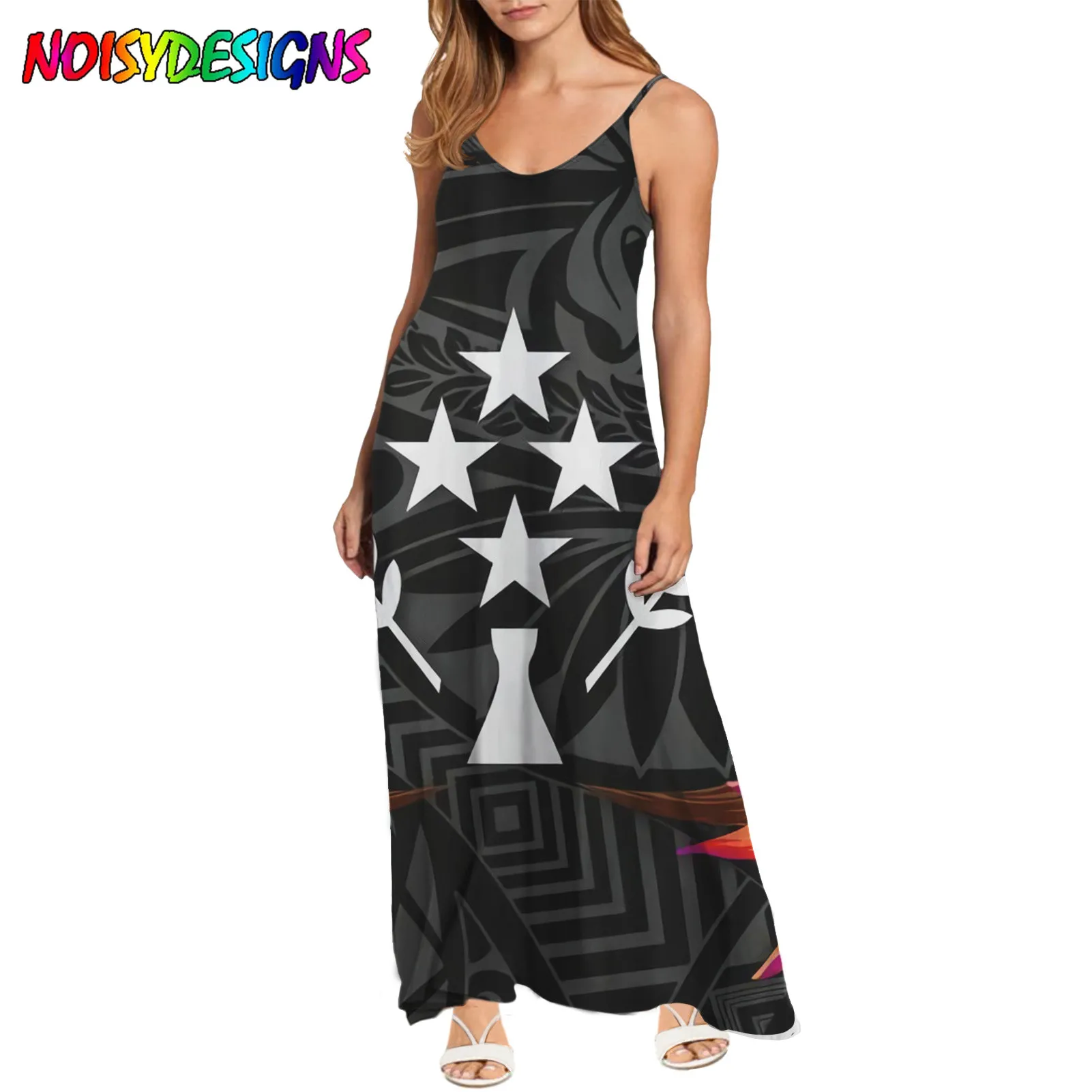 

Женское сексуальное платье без рукавов NOISYDESIGNS, повседневное длинное платье с принтом листьев Полинезии, летнее платье