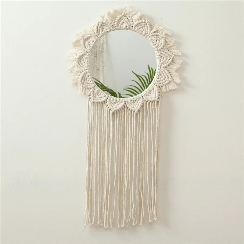 

Boho Macrame Tapestry Wall Hanging Mirror Handmade Woven Wall Art Decoration for Home Living Room Bedroom ALS88
