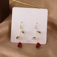 south korea web celebrity super fairy temperament elegant hyun fashion fashion earrings delicate red flowers rose earrings