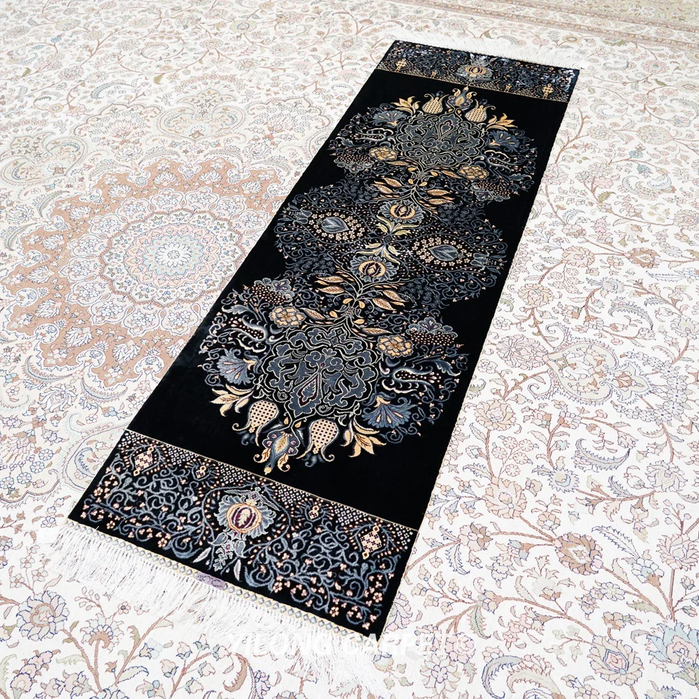 Yilong 2 'x 6' персидский шелковый коврик черный изысканный ручной переплетенный