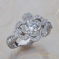 hot sale hollow out flower floral shaped ring inlaid shiny rhinestone zircon gold silver plated womens fashion jewelry