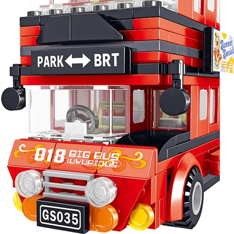 

High Simulation BRT Double-Decker Sightseeing Bus Building Blocks City Toy Car Model Decker Station Toys Gifts For Girls Child