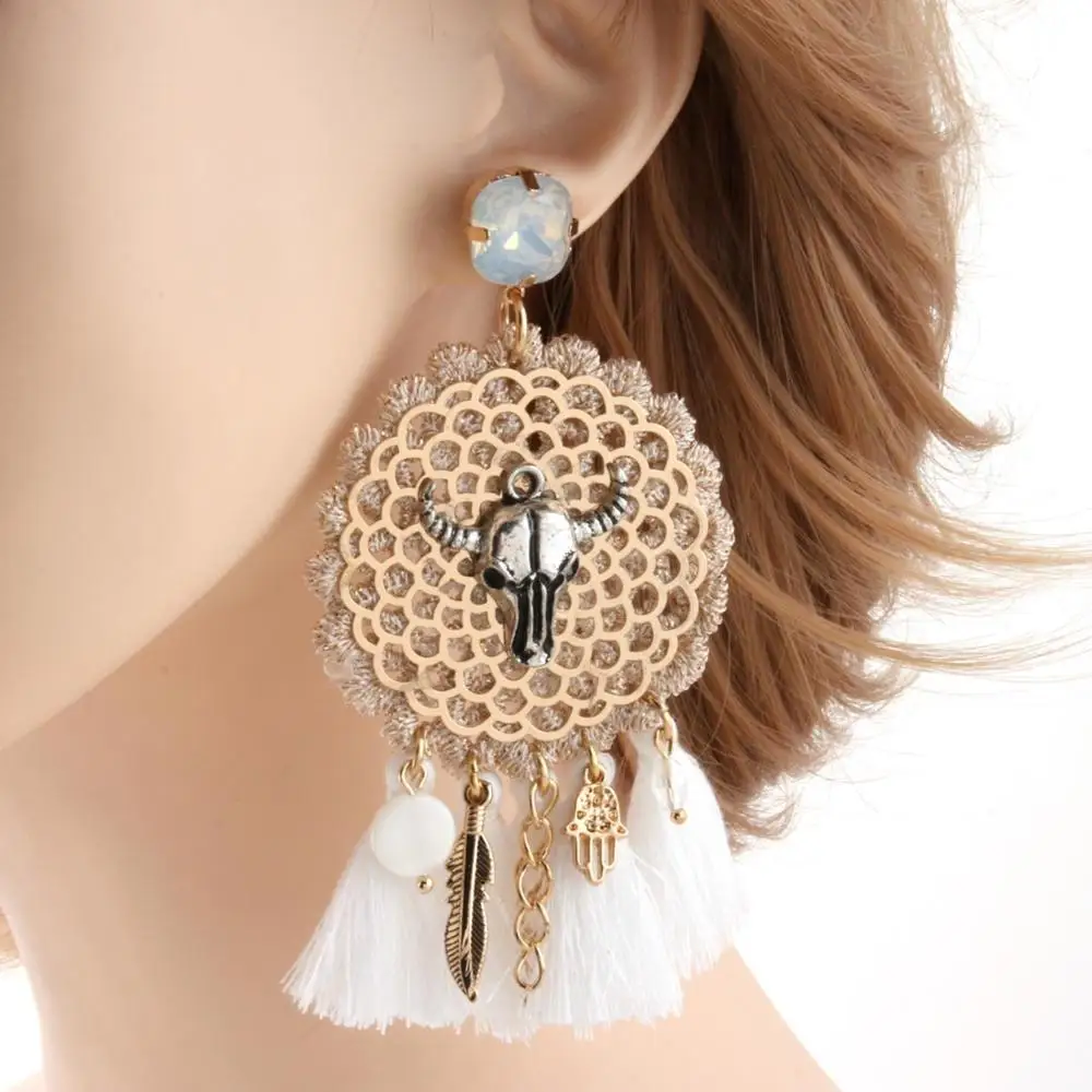 Zouchunfu, модные серьги в виде Головы Быка, Boho Oorbellen, серьги с кисточками, женские кружевные серьги, роскошные свадебные серьги, висячие серьги