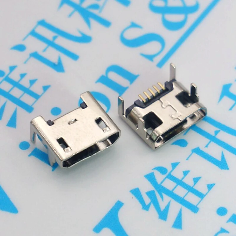 10 шт./лот гнездовой разъем Micro USB 5-контактный Тип B 4 вертикальные ножки паяльные