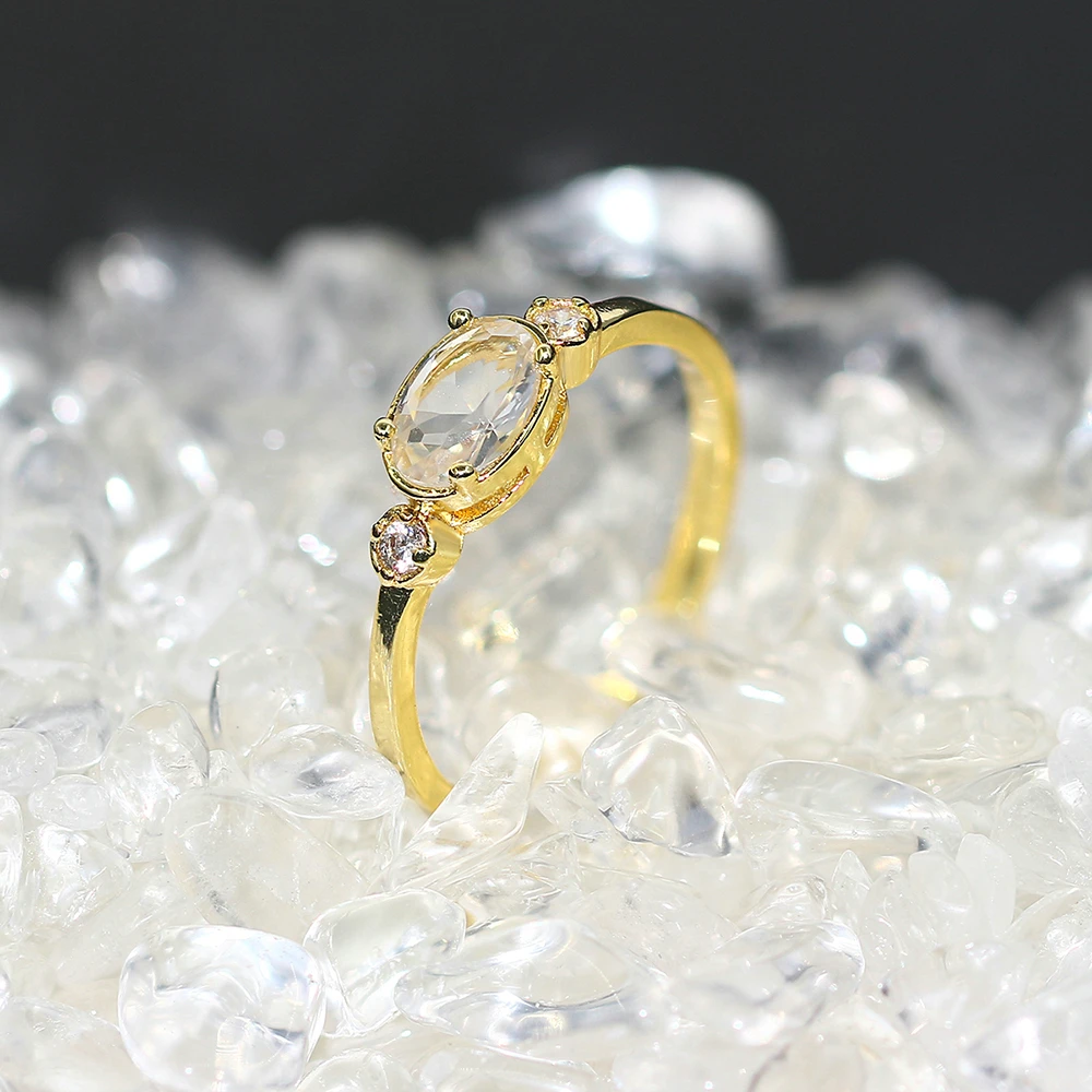 Double Fair Wedding Ring For Women Simple Classic Oval Candy Stone Zircon Light Gold Color Engagement Gift Fashion Jewelry R865 | Украшения