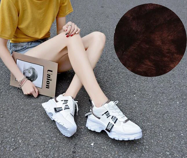 White plus cotton WDHKUN/Коллекция года; Дизайнерские кроссовки; женская Вулканизированная обувь; женские кроссовки на платформе с дышащей сеткой; цвет черный, белый; повседневная обувь на плоской подошве - Цвет: White plus cotton