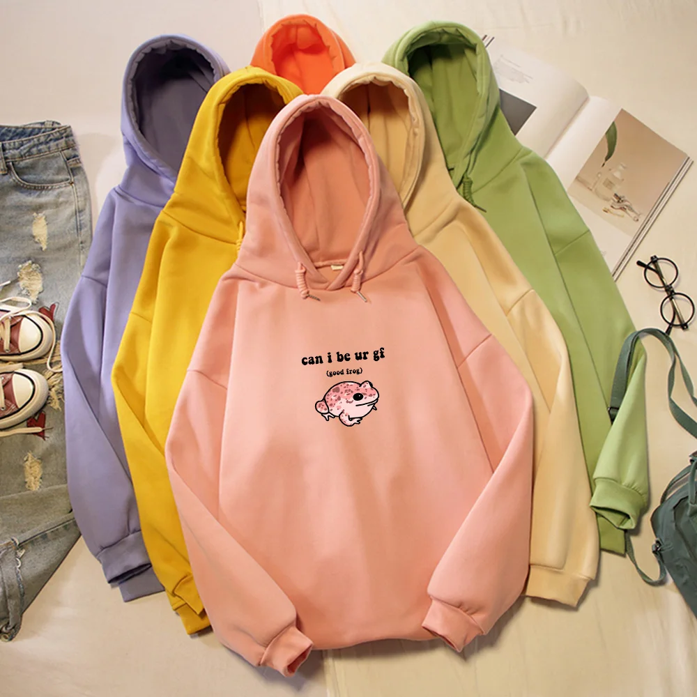 

Funny Frog Hoodies Women Letter Printed Plus Size Harajuku Pullover Sweatshirt Soft Long Sleeve Hoodie for Girls Korean Clothing