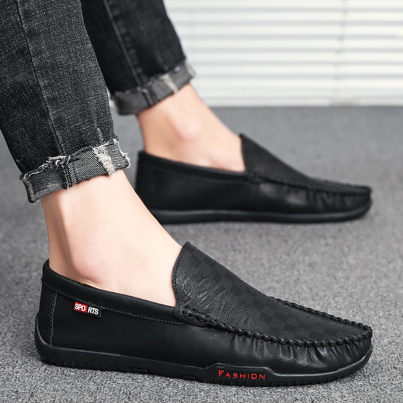 

Leather Men Shoes Summer Luxury Brand 2021 Casual Slip on Flats Loafers Man Moccasins Italian Black Brown Male Driving Shoes