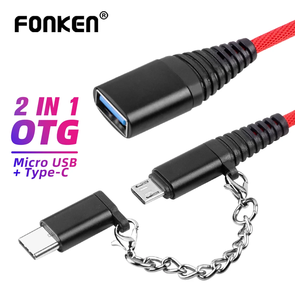 FONKEN 2 в 1 OTG адаптер USB кабель Micro Type C телефонный конвертер к женскому проводу для