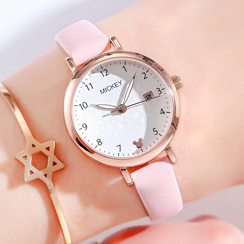 Детские часы Disney Модные кварцевые наручные с кожаным ремешком и стразами