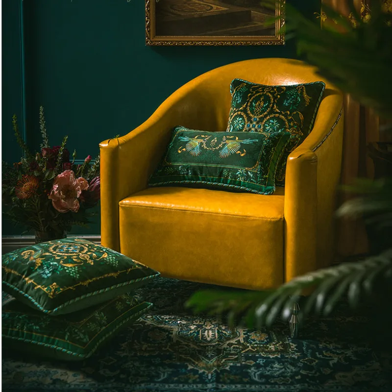

DUNXDECO Cushion Cover Decorative Pillow Case Artistic Antique Garden Flower Bird Green Gold Print Luxury Velvet Sofa Coussin
