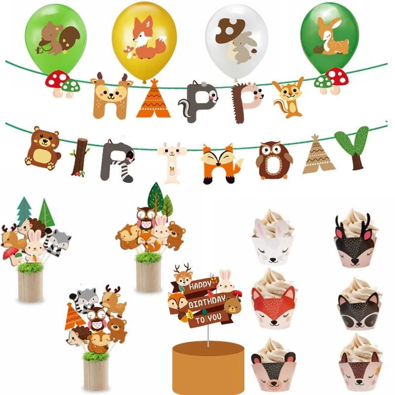 Лесных животных вечерние Декор кекса обертка фигурки жениха и невесты флаг с