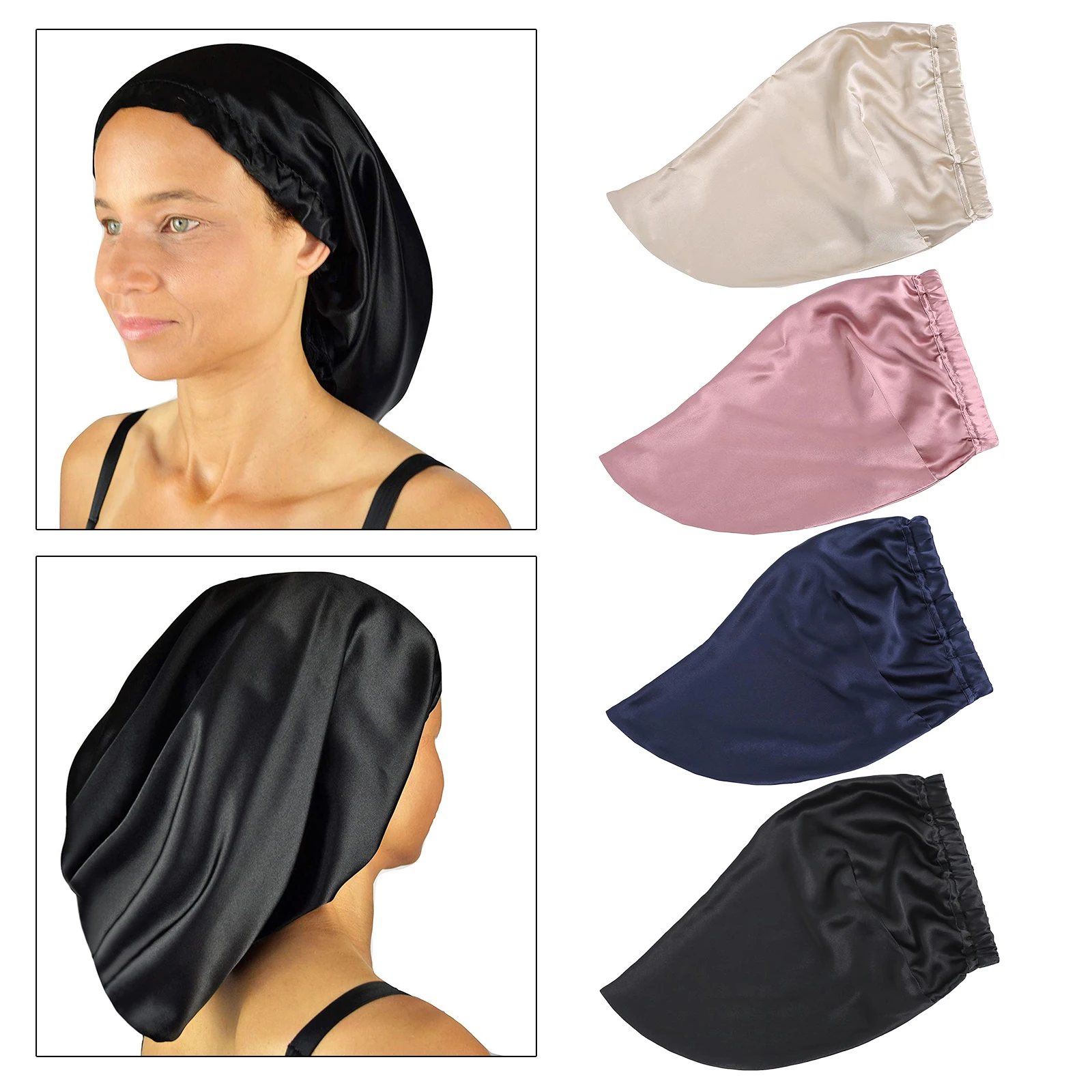 

Women Silk Hats Hair Wrap Night Sleeping Hair Care Soft Bonnet Hat Black