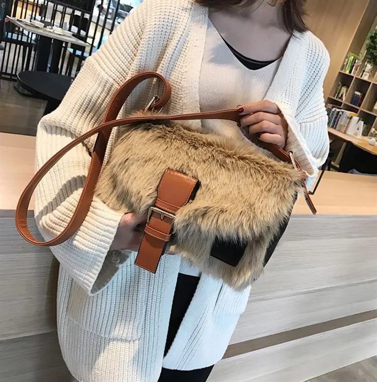 Winter Fashion New Sweet Girl Square bag High quality Soft Plush Women's Designer Handbag Casual Shoulder Messenger bag