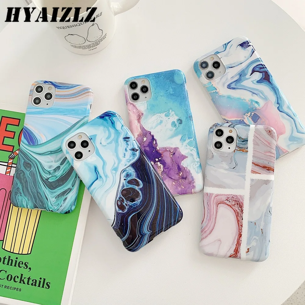 

Luxury Glossy Marble Case for iPhone 12 mini 11 Pro Max XR X XS SE 2020 7 8 Plus Soft IMD Cover Slim Shockproof Phone Coque New